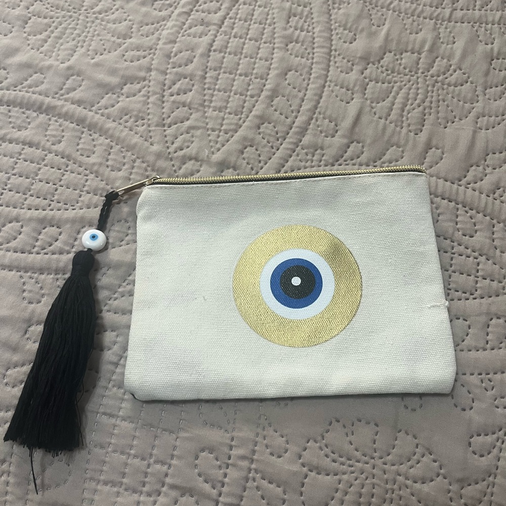Evil Eye Canvas Pouch with Tassel